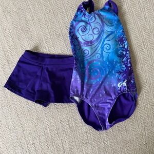 Gymnastics Outfit- Purple & Teal Swirl One-Piece with Matching Shorts